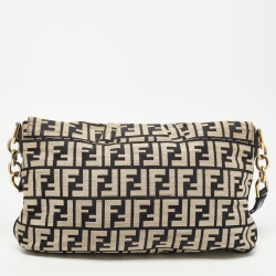 Pre Owned Fendi Beige/Black Zucca Jacquard Fabric Mia Flap Bag