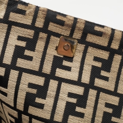 Pre Owned Fendi Beige/Black Zucca Jacquard Fabric Mia Flap Bag