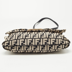Pre Owned Fendi Beige/Black Zucca Jacquard Fabric Mia Flap Bag
