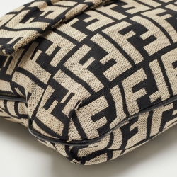 Pre Owned Fendi Beige/Black Zucca Jacquard Fabric Mia Flap Bag