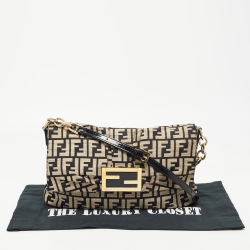 Pre Owned Fendi Beige/Black Zucca Jacquard Fabric Mia Flap Bag