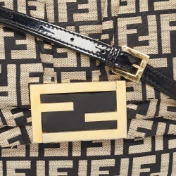 Pre Owned Fendi Beige/Black Zucca Jacquard Fabric Mia Flap Bag