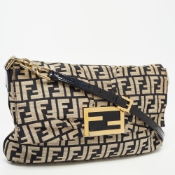 Pre Owned Fendi Beige/Black Zucca Jacquard Fabric Mia Flap Bag