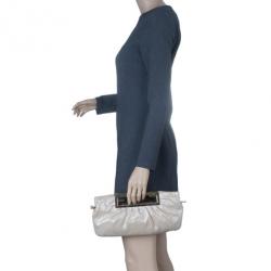 Pre Owned Fendi Gold Leather Logo Clutch