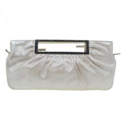 Pre Owned Fendi Gold Leather Logo Clutch