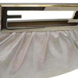 Pre Owned Fendi Gold Leather Logo Clutch