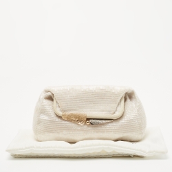 Pre Owned Fendi Off White Beads and Lizard Borderline Clutch