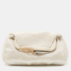 Pre Owned Fendi Off White Beads and Lizard Borderline Clutch