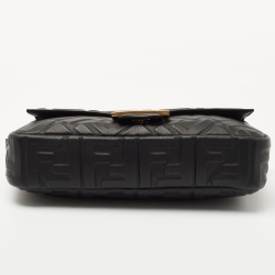 Fendi Black Zucca Embossed Leather Medium Baguette Bag