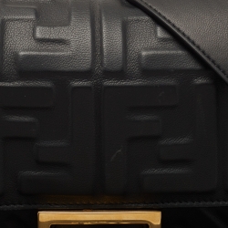 Fendi Black Zucca Embossed Leather Medium Baguette Bag