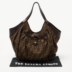 Pre Owned Fendi Tobacco Zucca Canvas and Leather Borsa Chef Tote