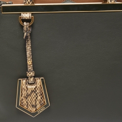 Pre Owned Fendi Dark Green/Cream Leather and Python Petite Limited Edition 1/1 2Jours Tote 