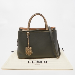 Pre Owned Fendi Dark Green/Cream Leather and Python Petite Limited Edition 1/1 2Jours Tote 