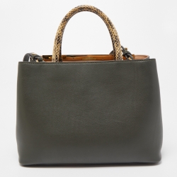 Pre Owned Fendi Dark Green/Cream Leather and Python Petite Limited Edition 1/1 2Jours Tote 