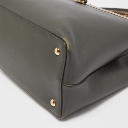Pre Owned Fendi Dark Green/Cream Leather and Python Petite Limited Edition 1/1 2Jours Tote 