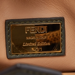 Pre Owned Fendi Dark Green/Cream Leather and Python Petite Limited Edition 1/1 2Jours Tote 