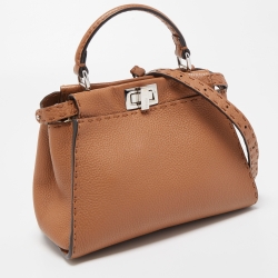 مملوكة مسبقًا Fendi Brown Selleria Leather Mini Peekaboo Top Handle Bag