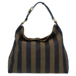 مملوكة مسبقًا Fendi Brown Canvas and Leather Large Pequin Hobo