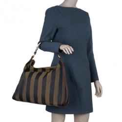 مملوكة مسبقًا Fendi Brown Canvas and Leather Large Pequin Hobo
