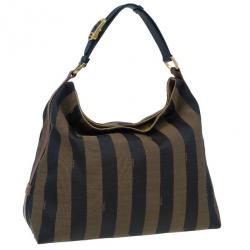 مملوكة مسبقًا Fendi Brown Canvas and Leather Large Pequin Hobo