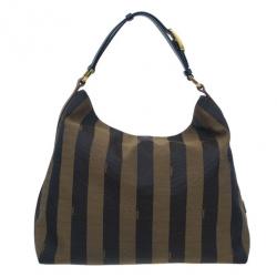 مملوكة مسبقًا Fendi Brown Canvas and Leather Large Pequin Hobo