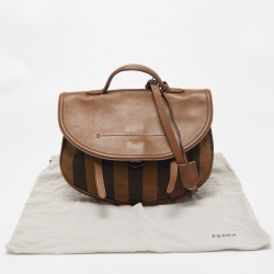 Pre Owned Fendi Tobacco Stripe Canvas and Leather Saddle Top Handle Bag