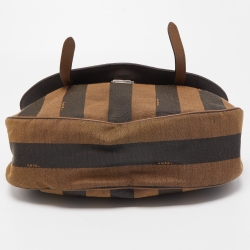 Pre Owned Fendi Tobacco Stripe Canvas and Leather Saddle Top Handle Bag
