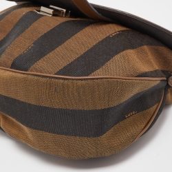 Pre Owned Fendi Tobacco Stripe Canvas and Leather Saddle Top Handle Bag