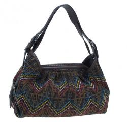 Pre Owned Fendi Brown Leather Doctor B. Multicolor Stitch Shoulder Bag