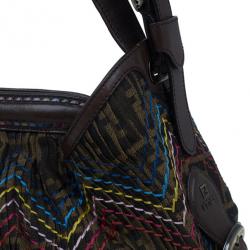 Pre Owned Fendi Brown Leather Doctor B. Multicolor Stitch Shoulder Bag