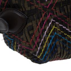 Pre Owned Fendi Brown Leather Doctor B. Multicolor Stitch Shoulder Bag