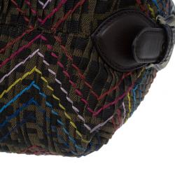 Pre Owned Fendi Brown Leather Doctor B. Multicolor Stitch Shoulder Bag