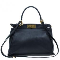 Pre Owned Fendi Black Calfskin Leather Small Peekaboo Tote
