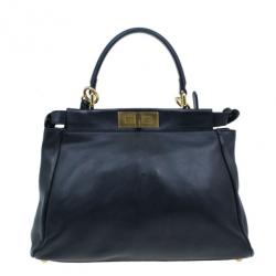 Pre Owned Fendi Black Calfskin Leather Small Peekaboo Tote