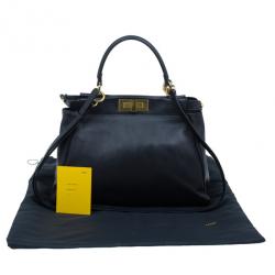 Pre Owned Fendi Black Calfskin Leather Small Peekaboo Tote