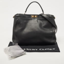 Pre Owned Fendi Black Leather Large Peekaboo Top Handle Bag