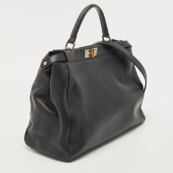 Pre Owned Fendi Black Leather Large Peekaboo Top Handle Bag