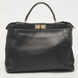Pre Owned Fendi Black Leather Large Peekaboo Top Handle Bag