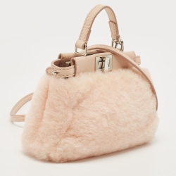 Pre Owned حقيبة فندي بيكابو جلد وشيرلينغ وردي فاتح صغيرة 