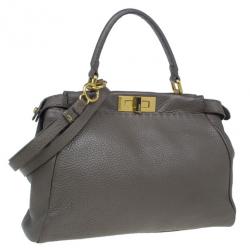 Pre Owned Fendi Bronze Seleria Leather Small Peekaboo Bag
