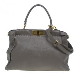 Pre Owned Fendi Bronze Seleria Leather Small Peekaboo Bag