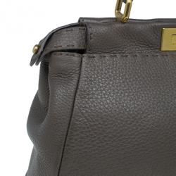 Pre Owned Fendi Bronze Seleria Leather Small Peekaboo Bag