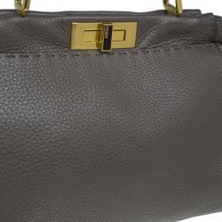 Pre Owned Fendi Bronze Seleria Leather Small Peekaboo Bag