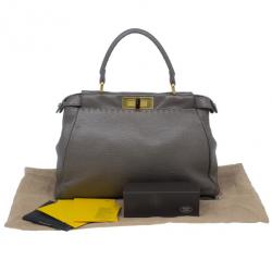 Pre Owned Fendi Bronze Seleria Leather Small Peekaboo Bag