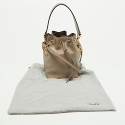 Pre Owned Fendi Beige Leather Mini Mon Tresor Drawstring Bucket Bag
