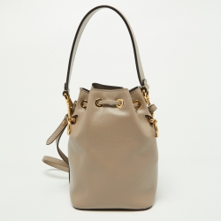 Pre Owned Fendi Beige Leather Mini Mon Tresor Drawstring Bucket Bag