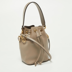 Pre Owned Fendi Beige Leather Mini Mon Tresor Drawstring Bucket Bag
