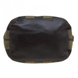 Pre Owned Fendi Tobacco Pequin Canvas Hobo