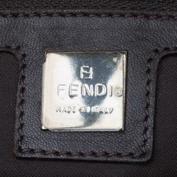 Pre Owned Fendi Tobacco Pequin Canvas Hobo