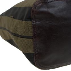 Pre Owned Fendi Tobacco Pequin Canvas Hobo